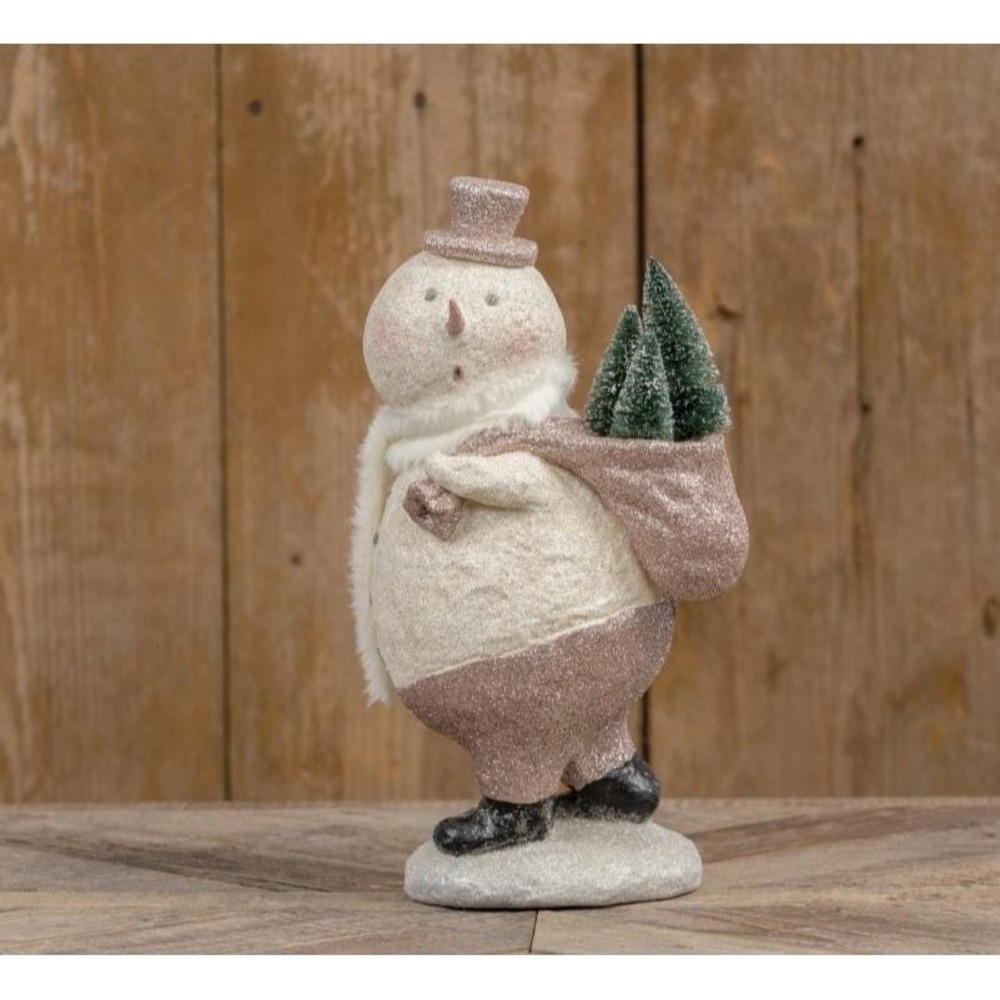 Ragon House Christmas 12.5" Surprised Snowman Carrying Trees Figurine NEW‎